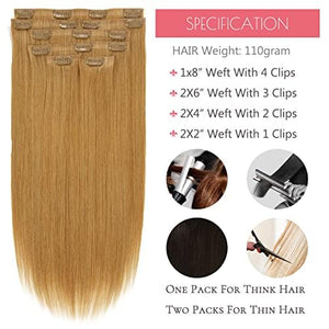 Loxxy Seamless Clip in Hair Exrensions Human Hair Straberry Blonde Silky Straight Clip in Extensions Real Human Hair For Women 22Inch Invisible PU Weft 110G 7Pcs #27