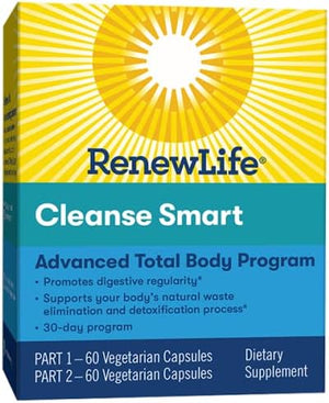 Renew Life Cleanse Smart Advanced Total Body Program 2-Part Detox Cleanse Promotes Digestive Regularity and Supports Waste Elimination Herbal Blend with Magnesium Soy and gluten-free 120 Count