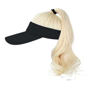 Visor Hat Wig for Women Baseball Cap Wig With Curly Synthetic Hair Extensions Ponytail Cap Wig Sun Hat With Hair Wig