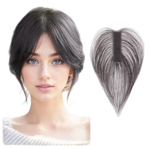 Hook and Loop Strap Human Hair Bangs No Clips Magic Paste Toppers For Women Female Upgrade Sewing Stickers Increase Volume of Fluffy Hair Patches (Black no Bangs 2x10cm)