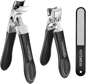Nail Clippers for Seniors, Wide Jaw Fingernail Clippers and Angled Head Toenail Clippers for Thick Nail, Professional German Nail Clippers for Men, Women &amp; Pregnant (Black 2)