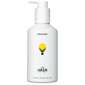 Highland: The Wash. Your new hair and scalp optimized shampoo alternative. Hydrating balancing nourishing &amp strengthening. Crafted with botanical ingredients.