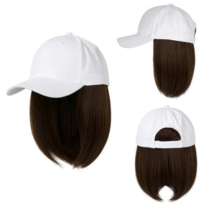 Women's Short Bob Wigs Baseball Cap with Hair Girls Wig Hats Straight Hair Wavy Natural light brown