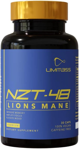 NZT-48 Premium Brain Booster - Lions Mane Supplement Capsules - Nootropic Brain Supplements for Memory and Focus - Brain Pills - Natural Energy - Caffeine Free Phosphatidylserine 30 Servings