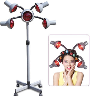 Professional Salon Heat Lamp with 5 Red Lights Rolling Wheels for Hair Drying Perming &amp Processing