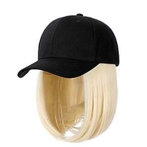 Woman Baseball Cap with Hair Extensions Straight Short Bob Hairstyle Adjustable Wig Hat 14inch Duck Tongue Hat Wig