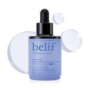 belif Super Drops Multi-7 Hyaluronic Hydrating Serum - 24-hr Moisturization Hyaluronic Acid Panthenol Lightweight Daily Essence | Korean Skincare (1.01 fl. oz)