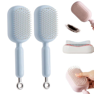 Retractable Cushion Massage Comb 2026 New Self Cleaning Hair Brush Anti Static Self Cleaning Hair Brush for Women Men (Blue#2Pcs)