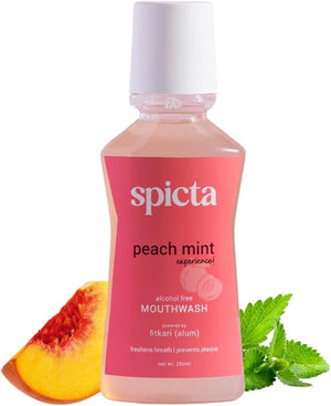 Mouthwash Peach Mint | Powered by Fitkari (Alum) | Fluoride Free | Alcohol Free | SLS &amp Paraben Free | Freshens Breath Prevents Plaque 8.4 Ounce