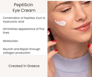 PeptiScin - Peptide Eye Cream with Hyaluronic Acid and Escin | Rich Moisturizing Dark Circle Eye Cream | Brightens and Tones - 1.01 Ounce