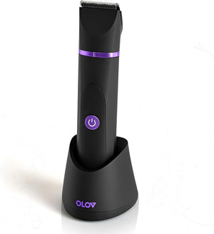 OLOV Electric Body Hair Trimmer - Groin Trimmer for Men - Bikini Trimmer Women - Wet/Dry Shaver Groomer Replaceable Ceramic Blade Heads USB Recharge Dock Waterproof Hygiene Razor Black Violet