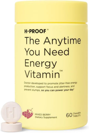 H-PROOF The Anytime You Need Energy Vitamin for Sustained Energy Focus &amp Alertness with Jitter-Free Caffeine 60 Chewable Energy Supplements (30 Servings) Mixed Berry