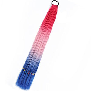 Synthetic Gradient Boxing Braided Ponytail For Girls With Elastic Hair Rubber Bands Hair Accessories Wig Headband Hairpiece