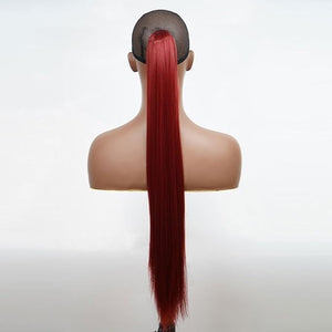 Hair Buns Hair Piece 24inches Synthetic Hair Bun Wig Ponytail Claw Clip Style Long Straight Hair Ponytail Extensions Women's Wig Hair Bun Hair Accessories For Girls ( Color : BURG  Size : 24inch )