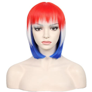 WildCos Short 12 Inches Straight Synthetic Cosplay Wig for Women (Red - White - Blue)
