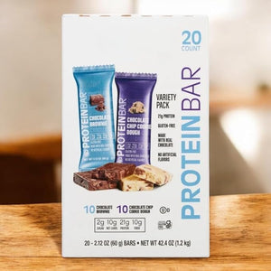 Kirkland Protein Bars ? Variety Pack Chocolate Chip &amp Brownie 2.12 oz 20 Count | Gluten-Free No Artificial Flavors