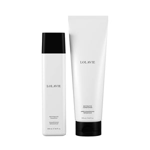 LolaVie Restorative Shampoo (8.5 oz) &amp Restorative Conditioner (8.5 oz) - Repairs Look of Damage Protects from Breakage Reduces Frizz for 12x Softer Smoother Hair - Color Safe - All Hair Types