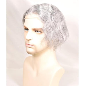 Men's Toupee 10"¡¿8" European Virgin Human Hair Toupee Hair pieces for Men Thin Skin Hair Replacement System Lace Front+ Mono Net with PU around Base for Men (#1b mix 80% grey synthetic hair)