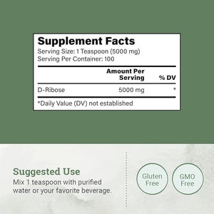 Earth Harmony D-Ribose Powder 5000mg - Great for Exercise Performance Post-Workout and Heart Health - Similar to D Ribose Capsules - 17.6 Oz