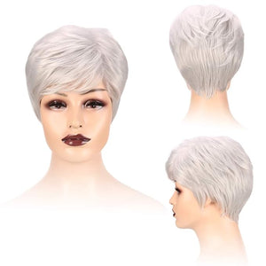 SYXLCYGG Short Silver Wig Old Lady Wigs Wavy Synthetic 2.7 OZ Older Ladies Womens Hair Wigs Fluffy and Thin Free Wig Cap