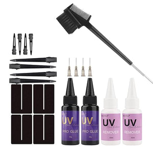 Invisible Hair Extensions Super Fast Remover Hair Extension Clips Anti-UV Shield Guards 30g UV Hair Glue with 30ml Glue Remover Replacement Accessories for UV Lamp Hair Extensions
