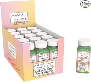 Magic Mind Energy And Focus Drink Shots - Stress Relieving No Jitters Ashwagandha Vitamin B12 Vitamin C Matcha Green Tea Functional Mushrooms - 2 FL Oz (15 Pack)