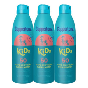 Coppertone Kids Sunscreen Spray SPF 50, Water Resistant Spray Sunscreen for Kids, Free From Oxybenzone, Octinoxate, PABA and Dyes, Pediatrician Recommended Sunblock, 5.5 Oz Can, Pack of 3