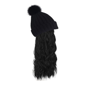 Women Winter Beanie Hat with Wig Big Wavy Curly Hair Extensions Knit ski Snow Cap Attached Party Daily Weddings Wig