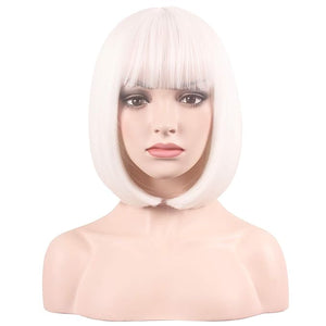 WildCos Short 12 Inches Straight Synthetic Cosplay Wig for Women (white)