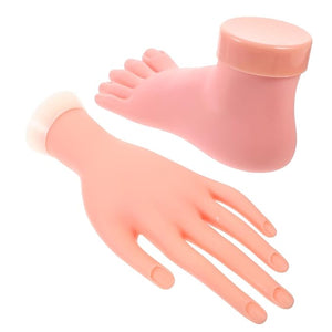 FRCOLOR 2pcs Manicure Training Tool Flexible Nail Art Models for Beginners Realistic Left Hand and Foot Mannequin for Practice and Pedicure Display