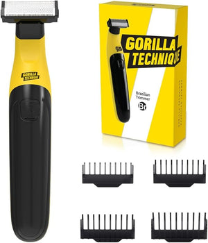 Gorilla Technique Men¡¯s Groin &amp Body Hair Trimmer ? 2-Way Pivot Blade No-Nick Skin Guard 4 Trimming Heads 1?6mm Combs IPX4 Waterproof Electric Shaver for Pubic &amp Ball