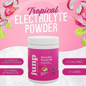 JUNP Electrolytes Powder No Sugar No Carbs - Exotic Tropical Dragonfruit Limeade Drink Mix - Potassium &amp Salt Electrolyte Hydration Powder Zero Calorie Sugar Free Electrolyte Powder 180 Servings