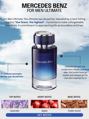 Mercedes Benz Ultimate Eau De Parfum Spray for Men - 4 Fl Oz - Luxury Long Lasting Fragrance with Notes Of Lavender Apple &amp Cedar Wood - Perfume for Man