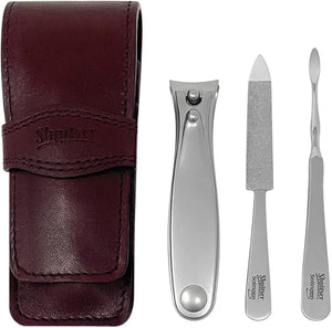Shpitser Solingen Luxuries TopInox Surgical Stainless Steel German Hand Sharpened Manicure Pedicure Travel Set Grooming kit In Italian Leather Case Made in Solingen Germany (Dark Drown)