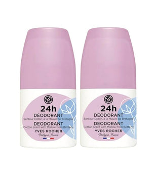 Yves Rocher Roll-on Deodorant 24 Hours Protection Cotton and Mallow for Women Set of 2-50 ml. / 1.7 fl.oz
