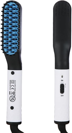 2 in 1 Hair Straightener Flat Iron Brush, Ceramic Straight Teeth Straightening Hot Air Comb for Home Salon, Dual Voltage Curling Wand - Fast 30S Heating - Anti-Scald,White