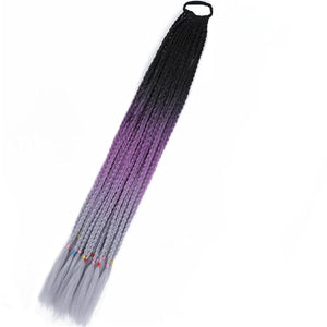 Synthetic Gradient Boxing Braided Ponytail For Girls With Elastic Hair Rubber Bands Hair Accessories Wig Headband Hairpiece