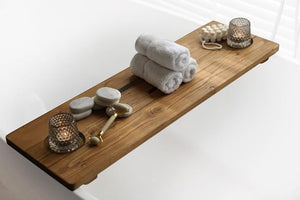 Amhe Store! Luxury Rustic Acacia Wood. Durable Water-Resistant Minimalistic Adjustable 35x9 inches. Bath Tub Tray Wood Bath Tray for Tub. Unique Grain for Relaxation