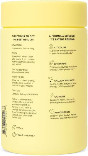 H-PROOF The Anytime You Need Energy Vitamin for Sustained Energy Focus &amp Alertness with Jitter-Free Caffeine 60 Chewable Energy Supplements (30 Servings) Mixed Berry