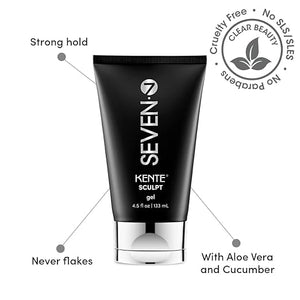 SEVEN Haircare KENTE SCULPT Hair Gel for Women &amp Men Strong Hold Styling Gel with Aloe Vera &amp Cucumber Alcohol-Free Flake Free for Curly Frizzy Hair Made in USA 4oz
