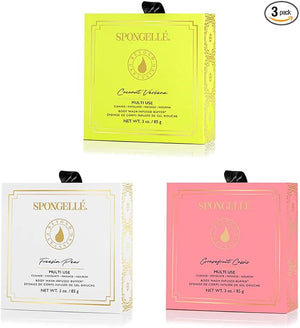 Spongelle Wild Flower Buffer Body Scrubber with Box | Bath &amp Shower Loofah for Women | Exfoliator with Body Wash Infused | 14+ uses (Coconut Verbena Grapefruit Cassis Freesia Pear)