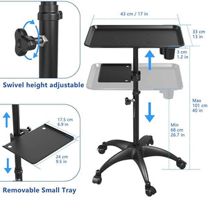 Salon Tray Cart with Storage Platform Aluminum Tattoo Tray with Wheels Trolley Adjustable Height Salon Tray Equipment Service Instrument Storage Tray Accessory for Salon &amp Spa Use Black