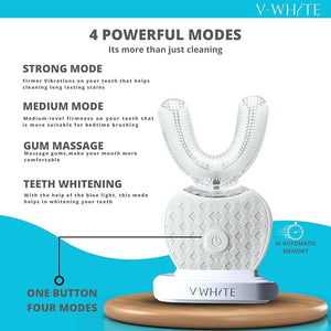 V-WHITE Ultrasonic U-Shaped Toothbrush for Teeth Whitening Electric Toothbrush For Adults - 360¡Æ Mouth Cleansing Hands Free Gums Protection - Wireless Charging &amp LED Light -Waterproof IPX7 Certi