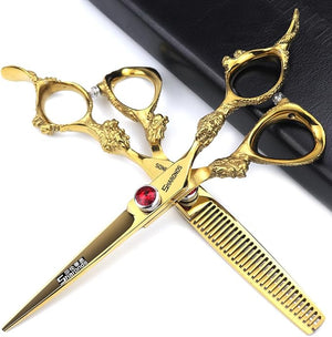 6 inch /7 inch salon professional salon scissors salon hairdresser hair cutting hairstyle pruning tools Japan 440c high hardness stainless steel golden (6 inch 2pcs)