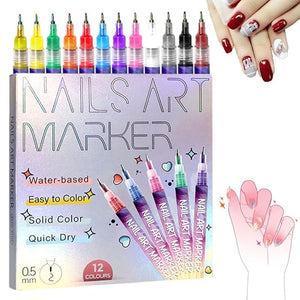 2026 New 12 Colors Nail Art Pens Set, Nail Art Markers for Gel Nails, DIY Nail Art Marker Drawing Painting Liner Pen, Nail Art Tools for Dotting Drawing Painting Point Liner DIY (12 colors)