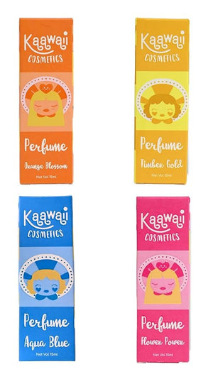 Cosmetics Perfume Safe Water Based 4years To 12years Long Lasting Aqua Blue, Timber Gold, Orange Blossom &amp; Flower Power Fragrance Spray Combo Pack of 4 (15ml Each)