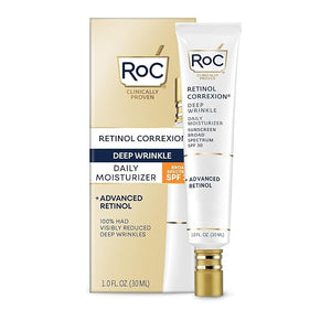 RoC Retinol Correxion Deep Wrinkle Daily Face Moisturizer with Sunscreen SPF 30 for Fine Lines, Dark Spots, Post-Acne Scars, 1 Ounce (Packaging May Vary)