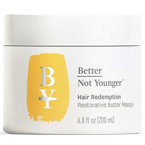 Better Not Younger Restorative Butter Hair Masque 6.8 fl oz - Hair Repair Mask with Plant-Based Butters Biotin Argan &amp Caffeine for Women Over 40 - Restores Moisture Adds Volume &amp Boosts Sh