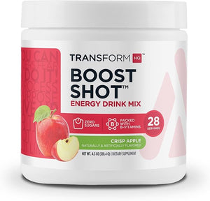 TransformHQ Energy &amp Focus Powder (Crisp Apple) - Boost Shot Clean Energy Drink Mix - Sugar Free - Non-GMO Gluten-Free - 28 Servings