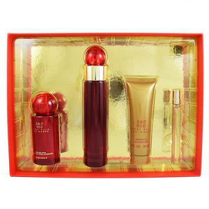Perry Ellis 360 Red for Women 4 Piece Gift Set with Eau de Parfum Spray Body Mist Spray &amp Shower Gel 4 Count